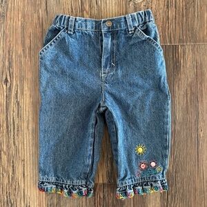 Vtg 2002 Sesame Street Jeans Size 6/9 Months Blue Rainbow Thread Hems Flowers